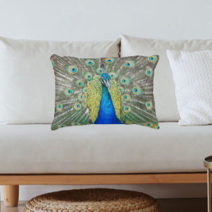 Blue Peacock Feather Plumage Photo Decorative Cushion