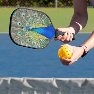 Blue Peacock Feather Plumage Pickleball Paddle