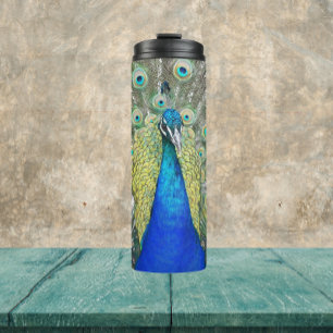 Blue Peacock Feather Plumage Thermal Tumbler