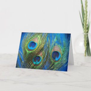 Blue Peacock Feather Wedding Card