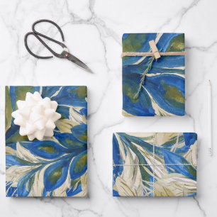 Blue Peacock Feathers Watercolor Hand-painted  Wrapping Paper Sheet