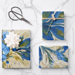 Blue Peacock Feathers Watercolor Hand-painted Wrapping Paper Sheet