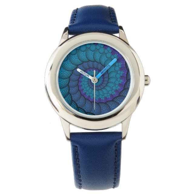 Blue Peacock Fractal Pattern Watch (Front)
