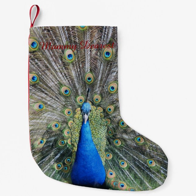 Blue Peacock Full Plumage Small Christmas Stocking (Front)