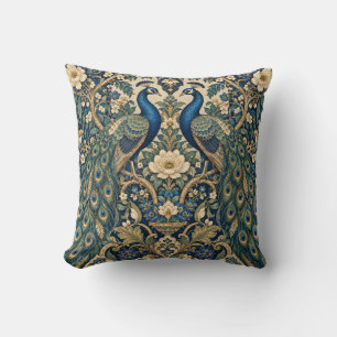 Blue Peacock Garden Ornate Floral Cushion