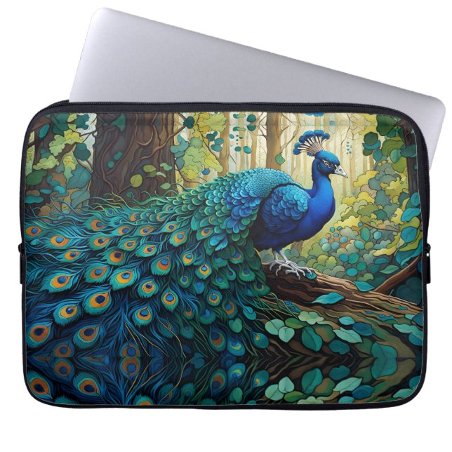 Blue Peacock in the forest Laptop Sleeve (Front)
