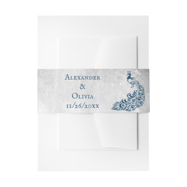 Blue Peacock Leaf Vine Invite Belly Band Invitation Belly Band (Front Example)