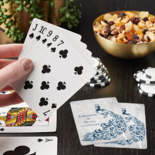 Blue Peacock Leaf Vine Playing Cards