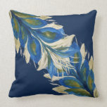 Blue Peacock Leafs Watercolor Hand-painted Navy Cushion<br><div class="desc">Watercolor Hand-painted</div>