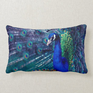 Blue Peacock Lumbar Cushion