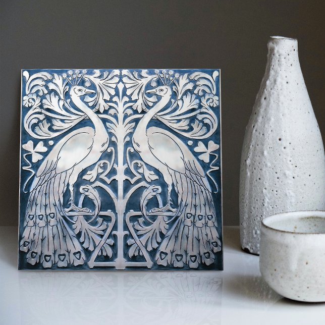 Blue Peacock Modernista Art Barcelona 1903 Ceramic Tile (Creator Uploaded)