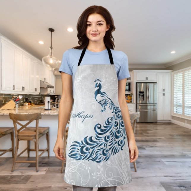 Blue Peacock Personalised All-Over Print Apron (Blue Peacock Personalized Apron)
