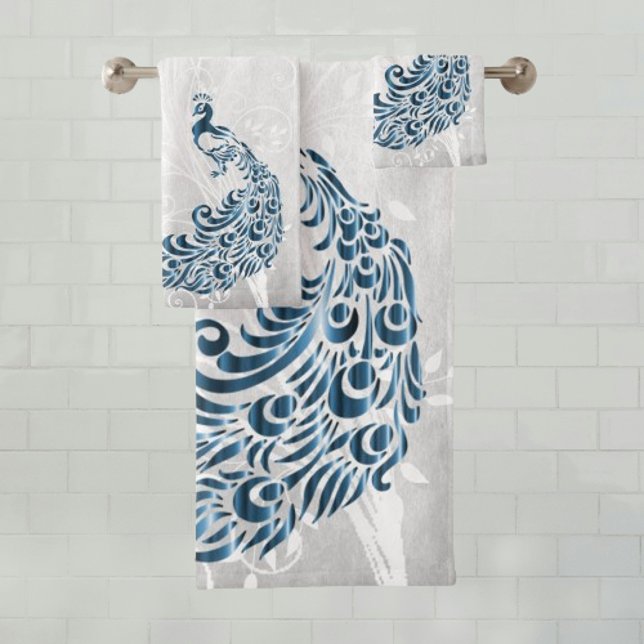 Blue Peacock Personalised Bath Towels (Blue Peacock Personalized Bath Towels)
