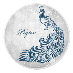 Blue Peacock Personalised Ceramic Pull