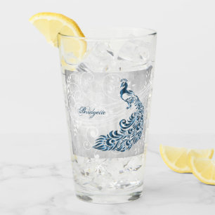 Blue Peacock Personalised Glass Cup