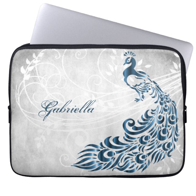 Blue Peacock Personalised Laptop Sleeve (Front)