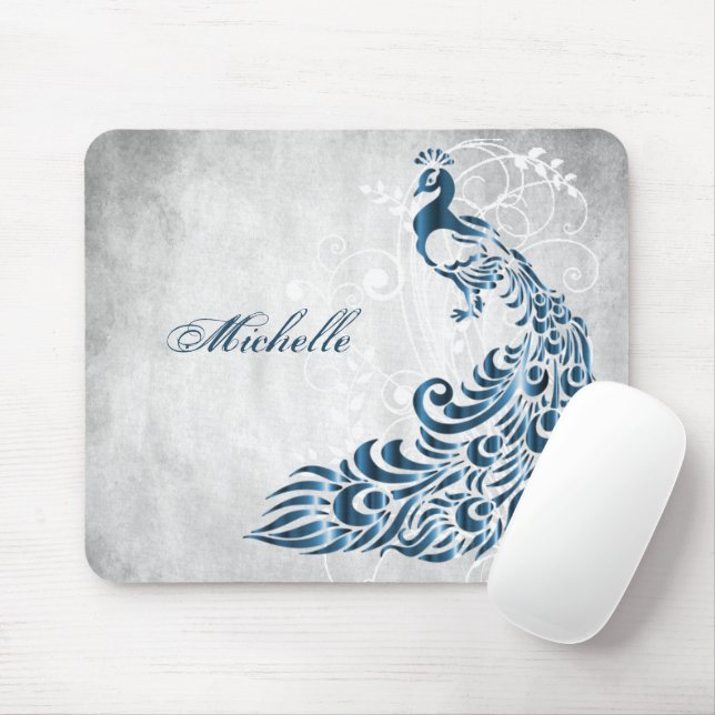 Blue Peacock Personalised Mousepad (With Mouse)