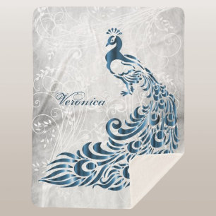 Blue Peacock Personalised Sherpa Blanket