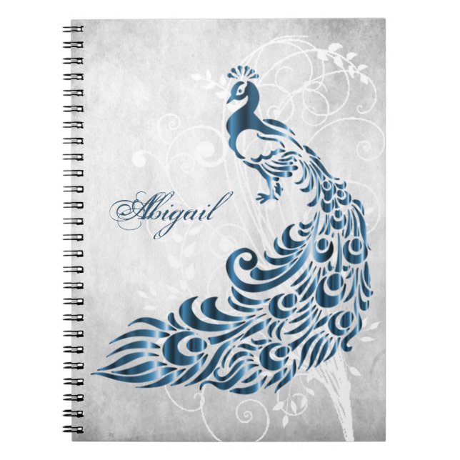 Blue Peacock Personalised Spiral Photo Notebook (Front)