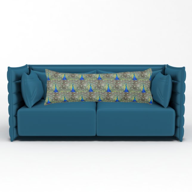 Blue Peacock Plumage Photo Pattern Body Pillow (In Situ)