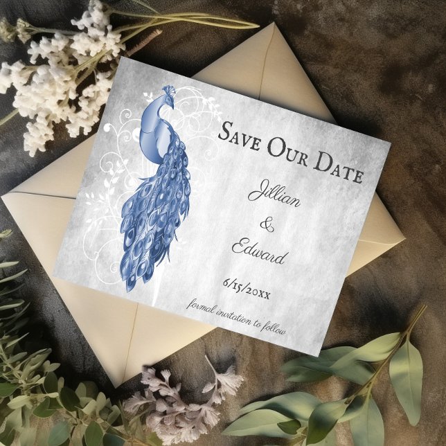 Blue Peacock Save The Date Announcement (Blue Peacock Save the Date)