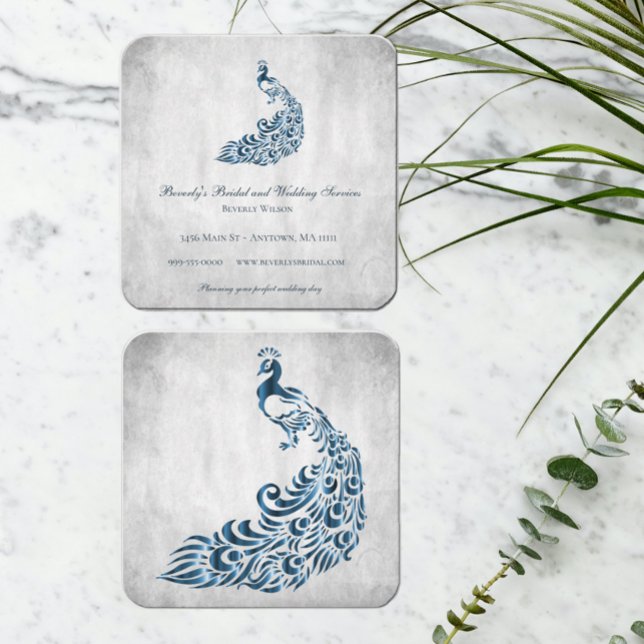 Blue Peacock Wedding and Bridal Services Square Business Card (Creator Uploaded)