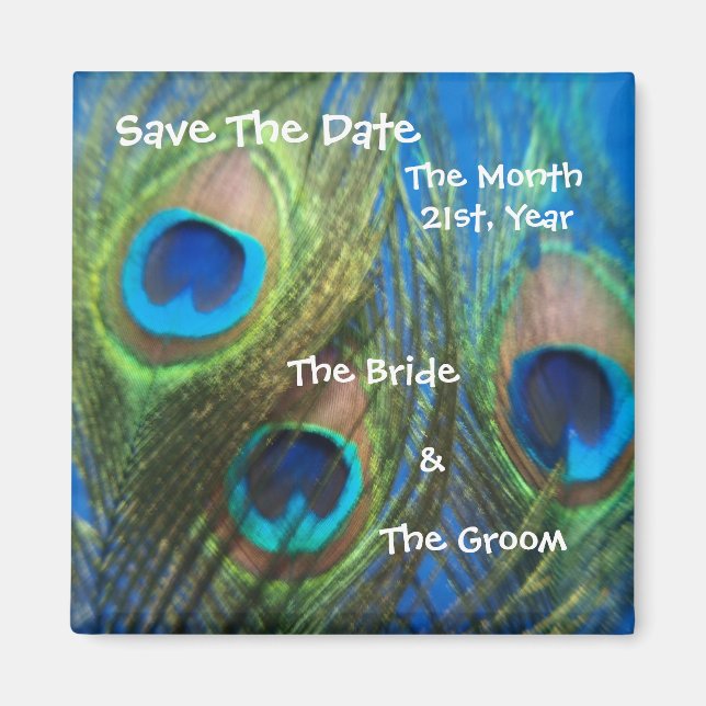 Blue Peacock Wedding Save the Date Magnet (Front)