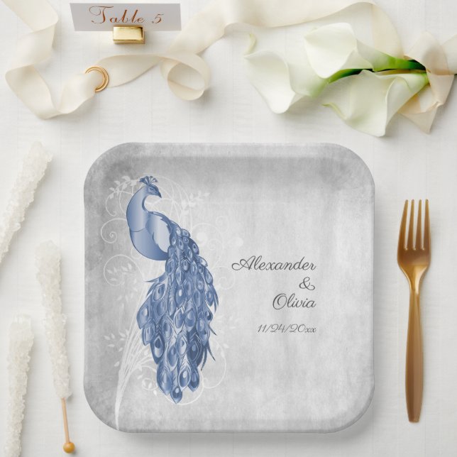 Blue Peacock Wedding Shower Paper Plates (Wedding)