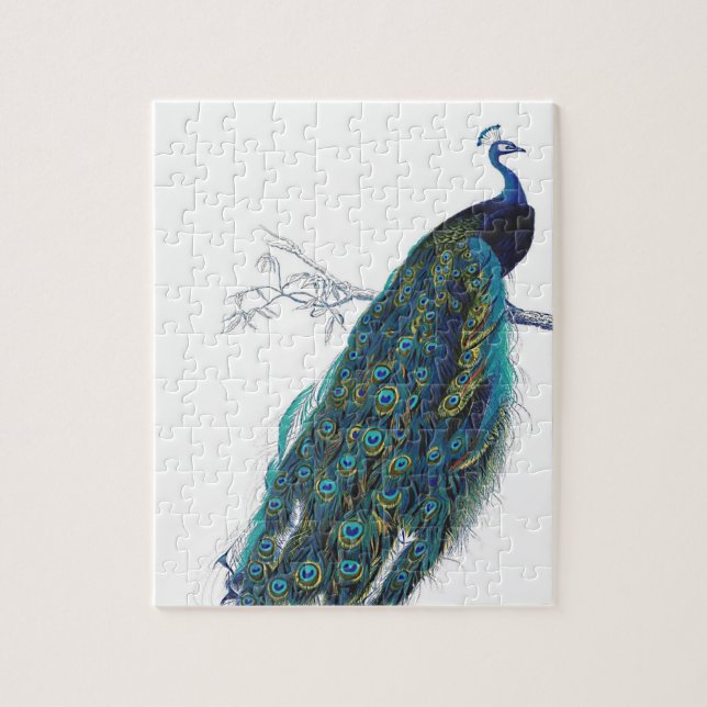Blue Peacock with beautiful tail feathers Jigsaw Puzzle (Vertical)