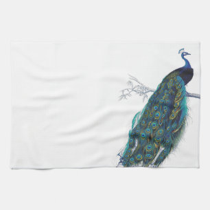 Blue Peacock with beautiful tail feathers Tea Towel