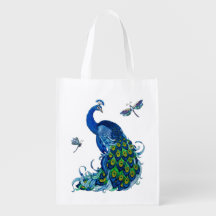 Blue Peacock with Dragonflies Reusable Bag