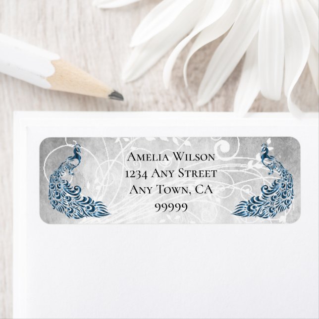 Blue Peacocks Address Label Return Address Label (Insitu)