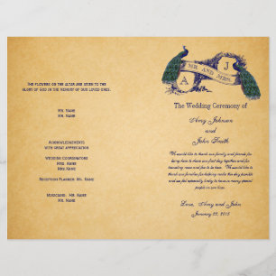 Blue Peacocks Vintage Wedding Program