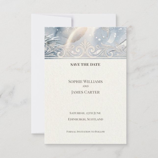 Blue Pearl Art Deco Save The Date Card (Front)