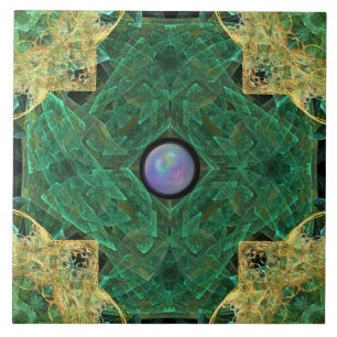 Blue Pearl Gold Green Pattern Ceramic Tile