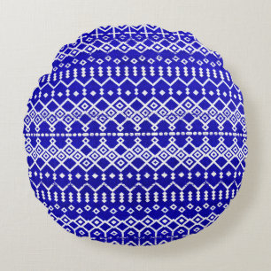 Blue Pearl Legacy: Moroccan Heritage Texture Round Cushion