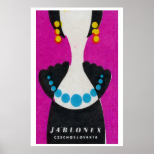 Blue Pearl Necklace - Matchbox Print - Czech Wall