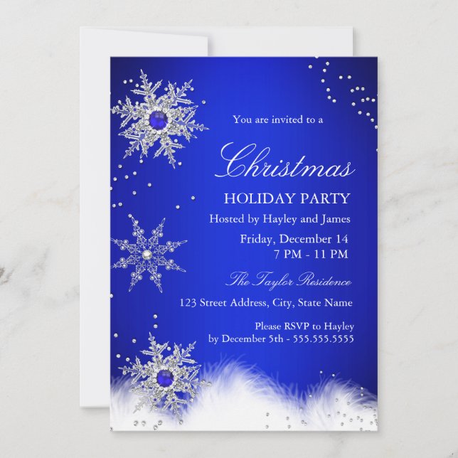 Blue Pearl Snowflake Christmas Holiday Party Invitation (Front)