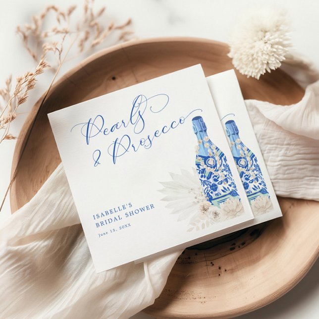 Blue Pearls and Prosecco Bridal Shower Napkin (Creator Uploaded)