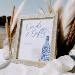 Blue Pearls and Prosecco Cards Gifts Sign<br><div class="desc">Celebrate in style with our exquisite "Cards & Gifts" bridal shower sign. This elegant design features a stunning watercolor illustration of a blue floral prosecco bottle adorned with lustrous pearls and delicate white flowers such as roses and peonies, setting the tone for a sophisticated and glamourous event. This sign is...</div>