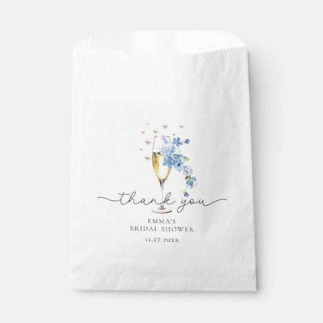 Blue Pearls & Prosecco Bridal Shower Thank You Favour Bag (Front)