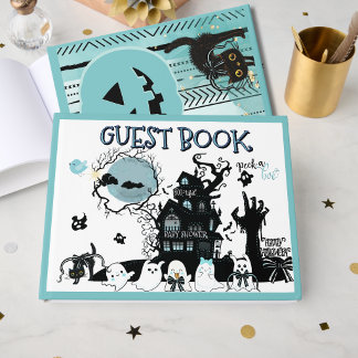 Blue Peek a Boo Halloween Baby Shower Guest Book