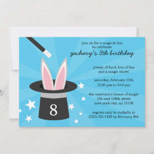 Blue Peek-a-Boo Rabbit Custom Magic Birthday Party Invitation