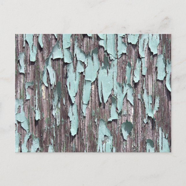 Blue peeling paint on wood postcard (Front)