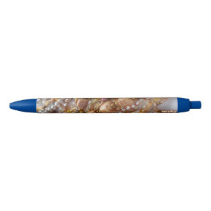 Blue Pen- Earth Tones Bead Print Black Ink Pen