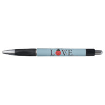 Blue Pen With 'Love' Red And Black Ladybugs Design