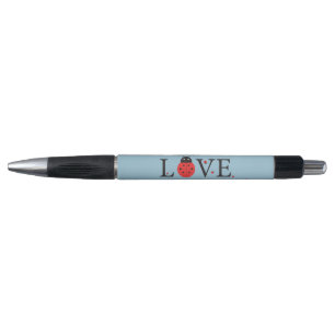Blue Pen With 'Love' Red And Black Ladybugs Design