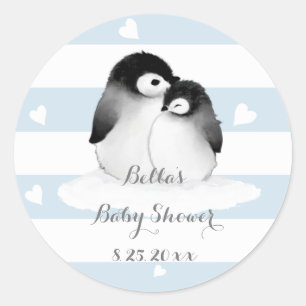 Blue Penguin Baby Shower Stickers