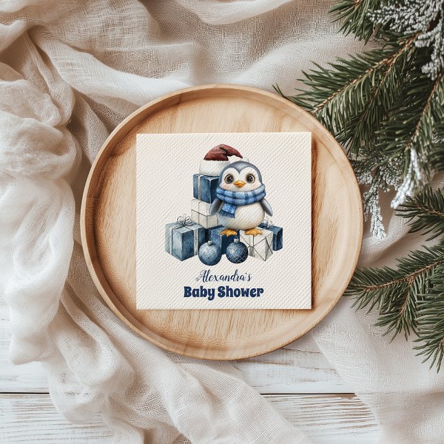 Blue Penguin Christmas Baby Shower Napkin (Creator Uploaded)