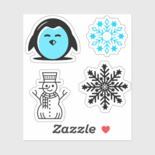 Blue Penguin Snowman Snowflake Christmas Set